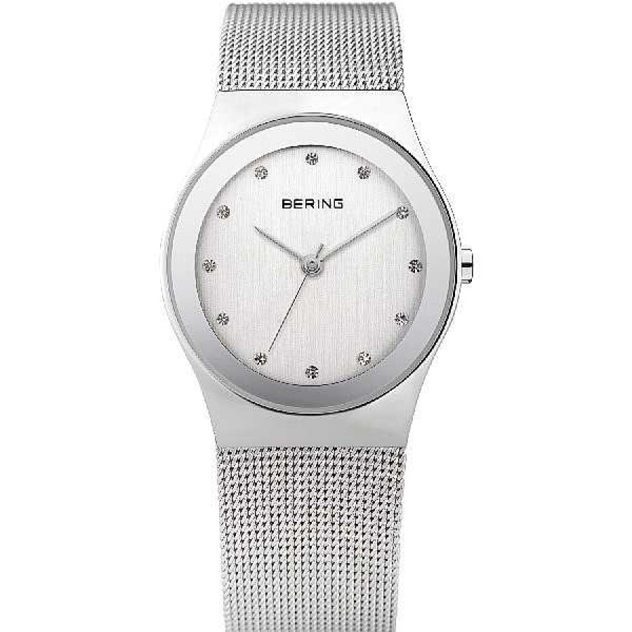 Uhren BERING | Bering Klassische Damenuhr In Poliertem Silber Mit Silbernem Netzarmband Und Swarovski