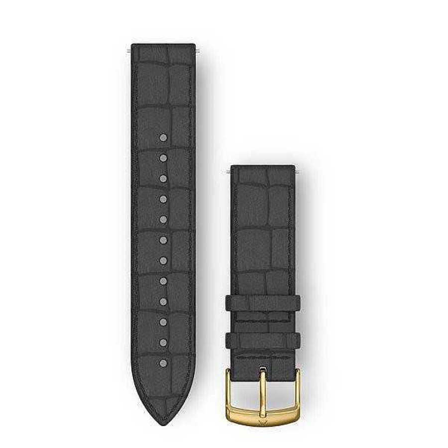 Uhren GARMIN | Garmin Uhrenarmband - Schnellverschluss 20Mm. Schwarzes, Italienisches, Gepr Gtes Leder