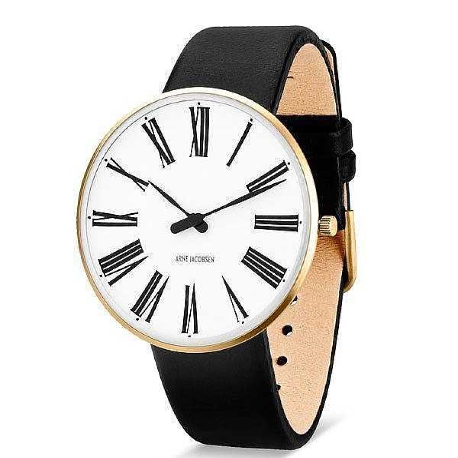 Uhren Arne Jacobsen | Arne Jacobsen - Roman Watch - 40 - Wei Es Zifferblatt, Schwarzes Armband, Geb Rstetes Ip-Goldgeh Use