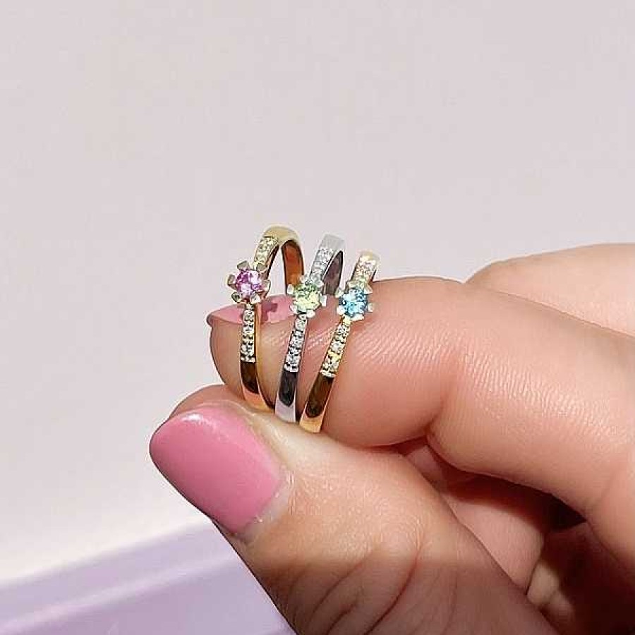 Ringe Scrouples | Vida Darling Ring 8 Karat Wei Gold Mit Rosa Saphiren Und Diamanten