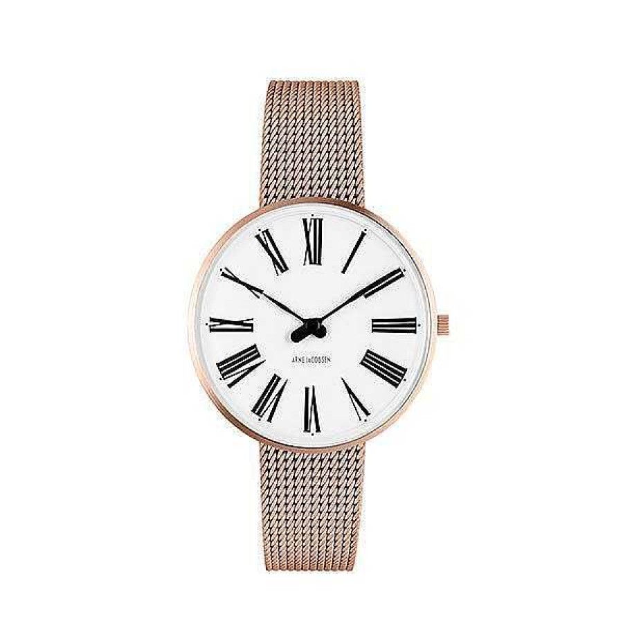 Uhren Arne Jacobsen | Arne Jacobsen - R Mische Uhr - 40 - Wei Es Zifferblatt, Ros Goldenes Maschenarmband, Geh Use Aus Ip-Ros Gold