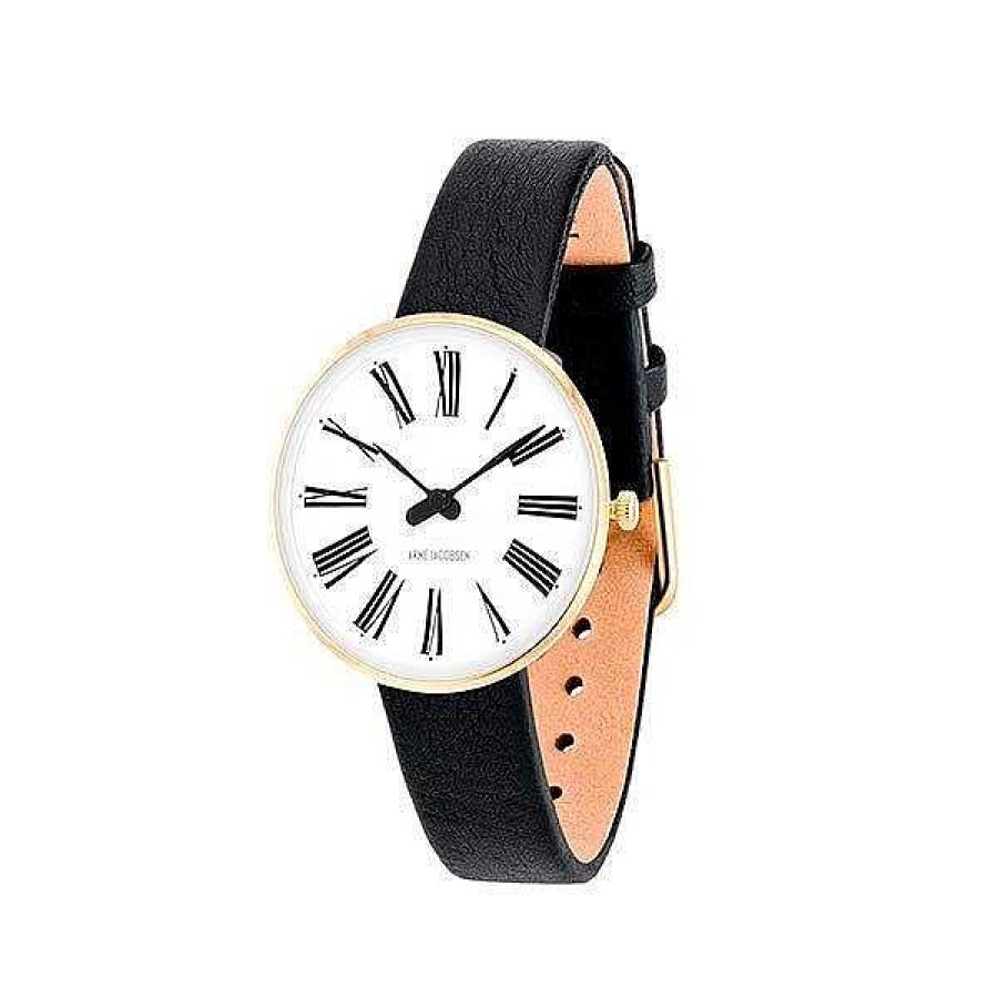 Uhren Arne Jacobsen | Arne Jacobsen - Roman Watch - 30 - Wei Es Zifferblatt, Schwarzes Armband, Geb Rstetes Ip-Goldgeh Use