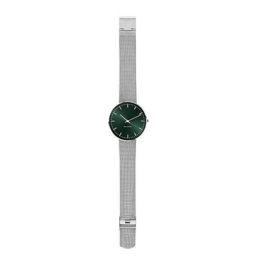 Uhren Arne Jacobsen | Arne Jacobsen - Rathausuhr Mit Gr Nem Zifferblatt Und Mesh-Armband 40