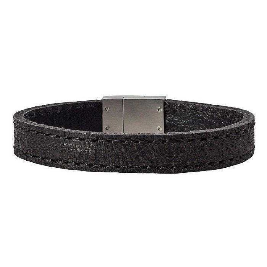 Armb Nder Nordahl Andersen | Son Of Noa Herrenarmband Aus Schwarzem Leder - 19 Cm X 12 Mm Und Mit Naht**