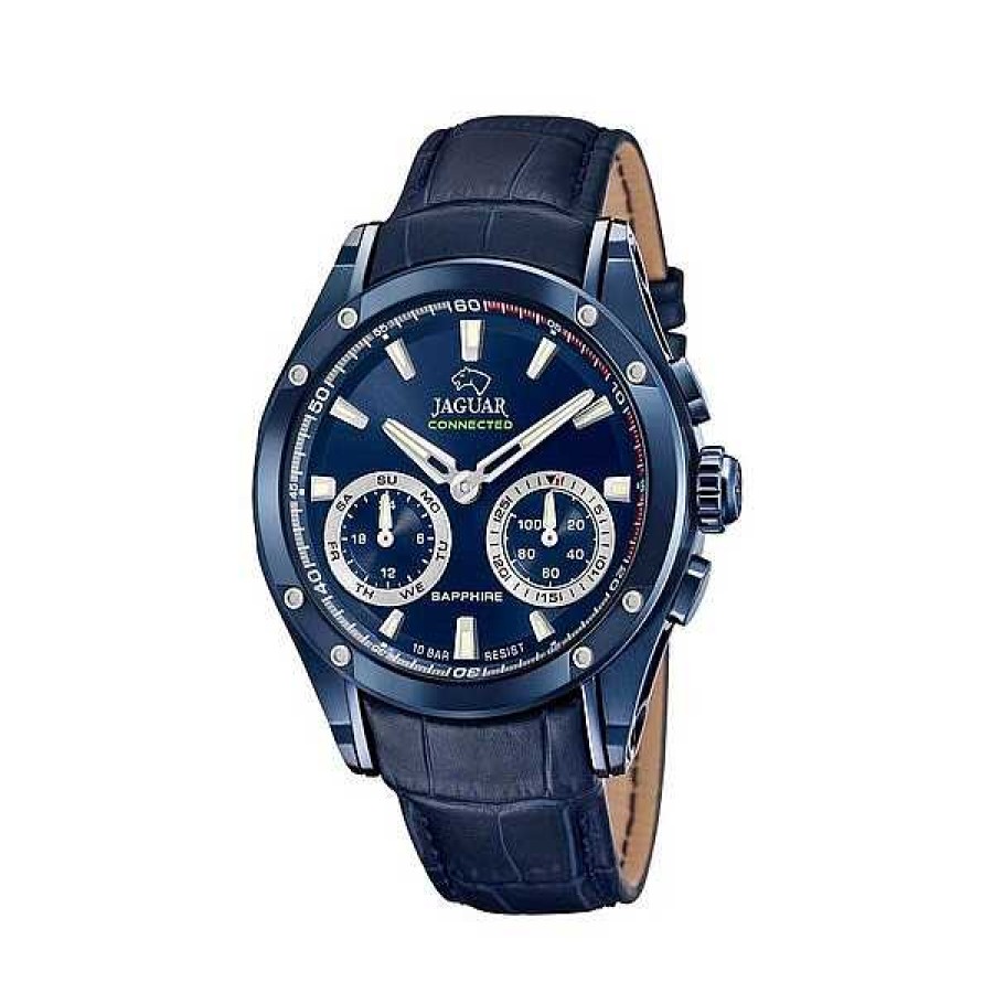 Uhren Jaguar | Jaguar - Herrenuhr Connected Mit Blauem Zifferblatt Und Krokolederarmband