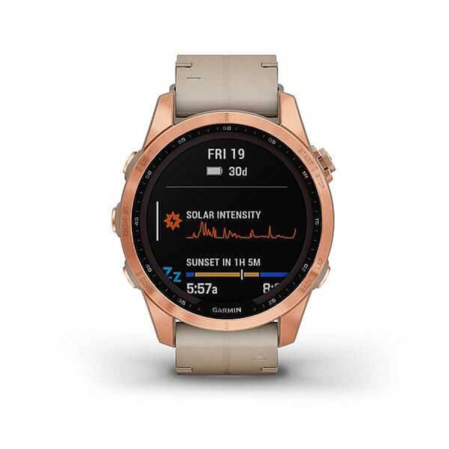 Uhren GARMIN | Garmin - Fenix 7S Sapphire Solar Mit Ros Goldenem Titan- Und Lederband