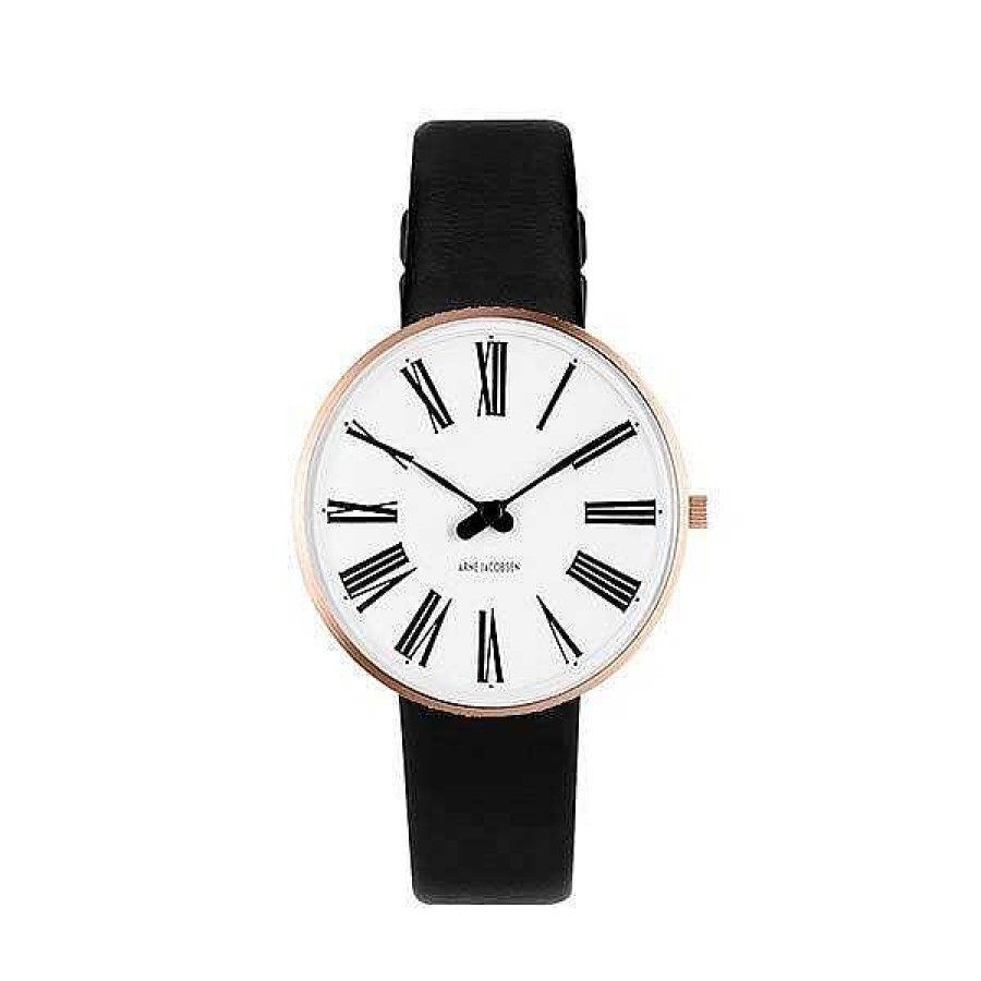 Uhren Arne Jacobsen | Arne Jacobsen - Roman Watch - 34 - Wei Es Zifferblatt, Schwarzes Armband, Ip Rose Gold Geh Use