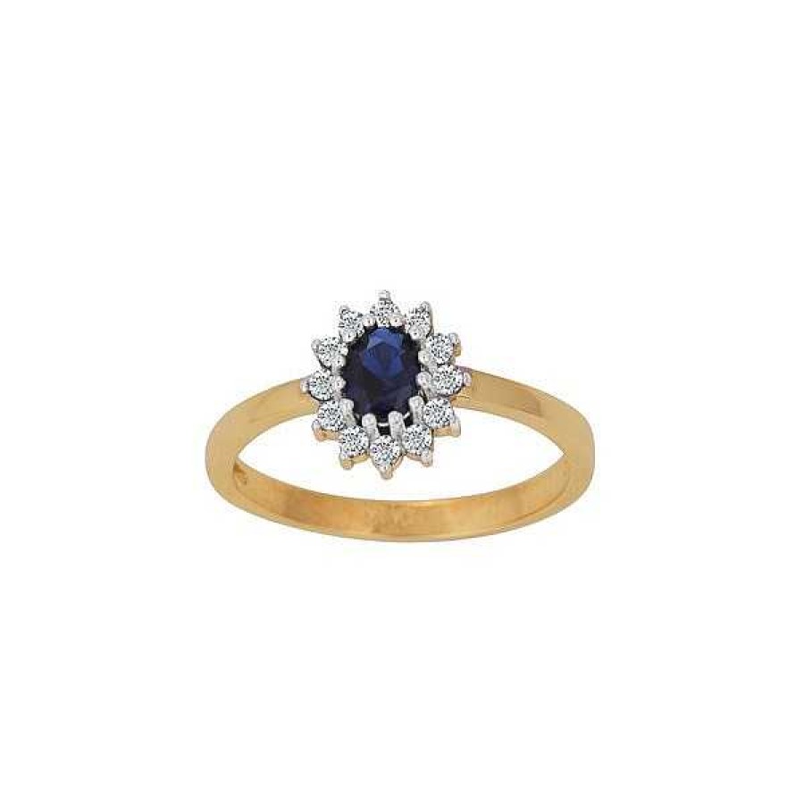 Ringe Siersbøl | Siersb L - Ring Aus 8Kt. Gold Mit Blauem Saphir Und Zirkonen