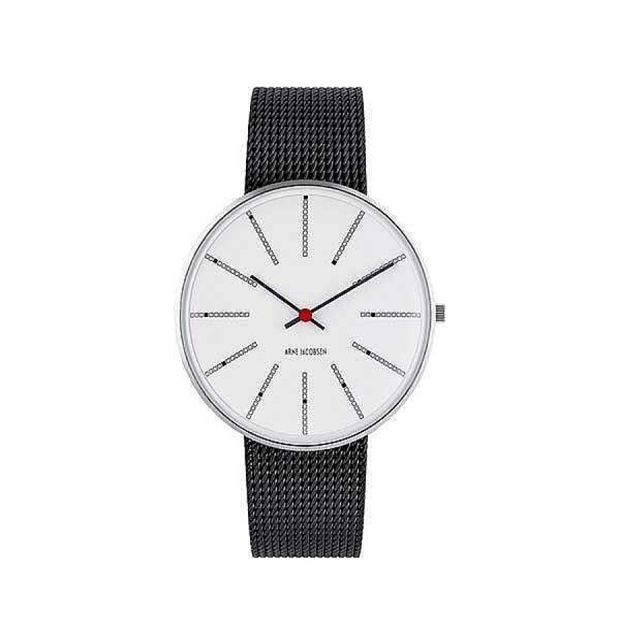 Uhren Arne Jacobsen | Arne Jacobsen - Bankers Watch - 40 - Wei Es Zifferblatt, Schwarzes Mesh-Armband