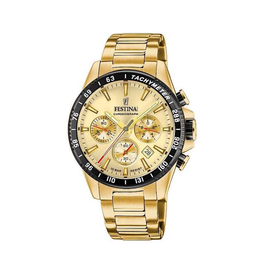 Uhren Festina | Festina - Zeitloser Chrono Herrenuhr In Gold Mit Goldenem Zifferblatt