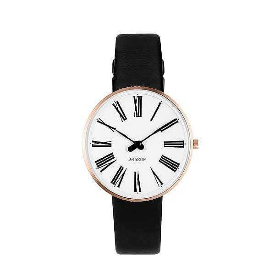 Uhren Arne Jacobsen | Arne Jacobsen - Roman Watch - 40 - Wei Es Zifferblatt, Schwarzes Armband, Ip Rose Gold Geh Use