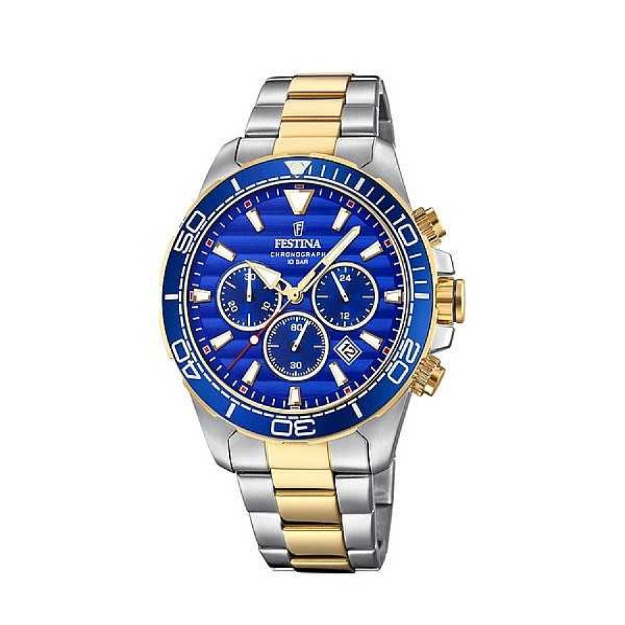 Uhren Festina | Festina - Prestige Herrenuhr Mit Zweifarbigem Goldenen Doppelzifferblatt Und Blauem Zifferblatt