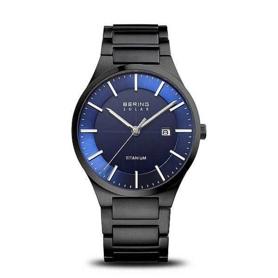 Uhren BERING | Bering - Herren-Solaruhr In Geb Rstetem Schwarz Mit Blauem Zifferblatt 39 Mm