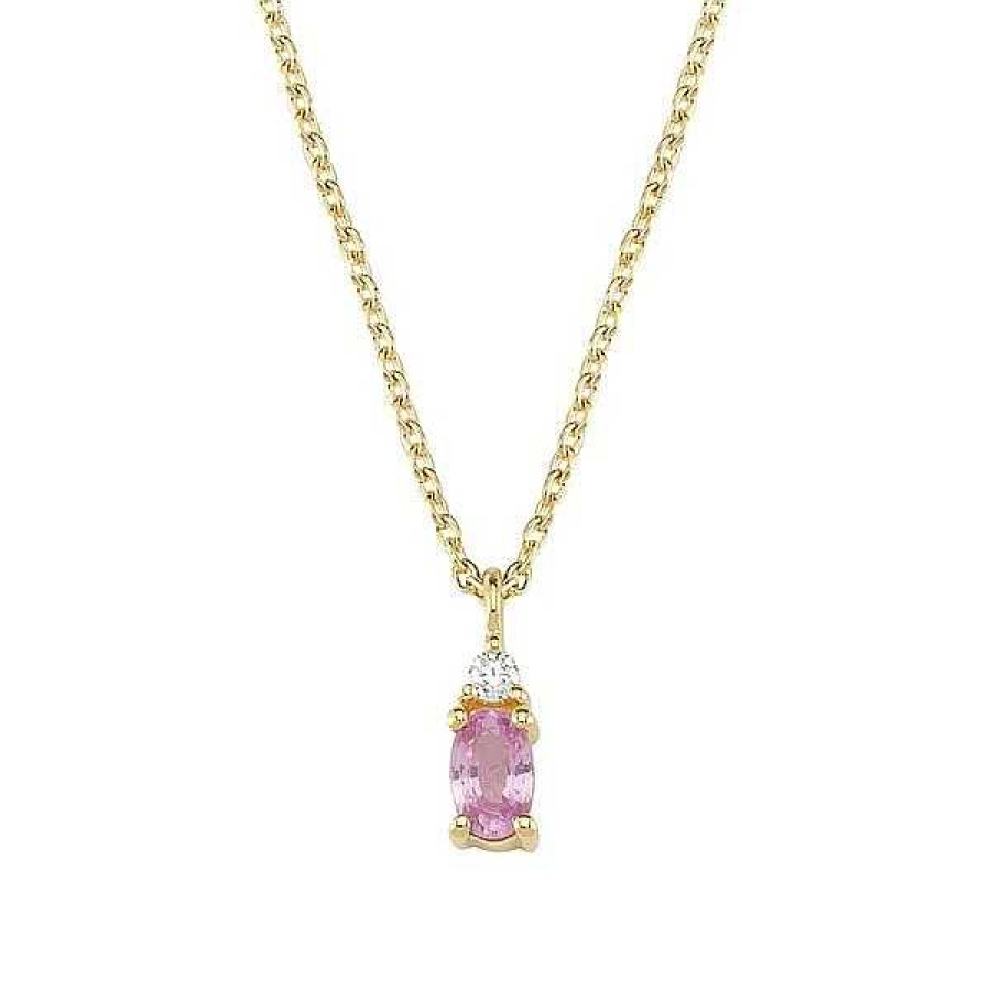 Halsketten Nuran | Petit Oval - Anh Nger Aus 14-Kar Tigem Gold Mit Rosa Saphiren. Insgesamt 0,025 Ct. Mit Kette