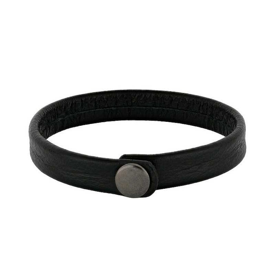 Armb Nder Nordahl Andersen | Son Of Noa - Herrenarmband Aus Schwarzem Glattem Kalbsleder Mit Knopf (L Nge W Hlen)