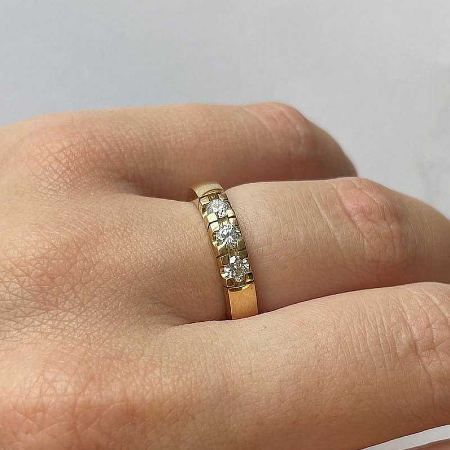 Ringe Scrouples | Scrouples - Ehering Grace Aus 14Kt Gold Mit Insgesamt 3X0,15Ct.