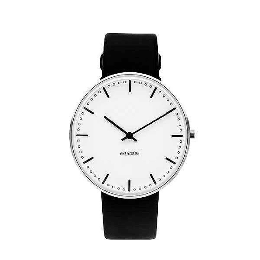 Uhren Arne Jacobsen | Arne Jacobsen - City Hall Watch - 40 - Wei Es Zifferblatt, Schwarzes Armband