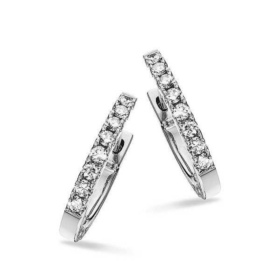 Ohrringe Scrouples | Dazzling - 14 Kt Wei Gold Creole Mit Insgesamt 0,22Ct W/Si