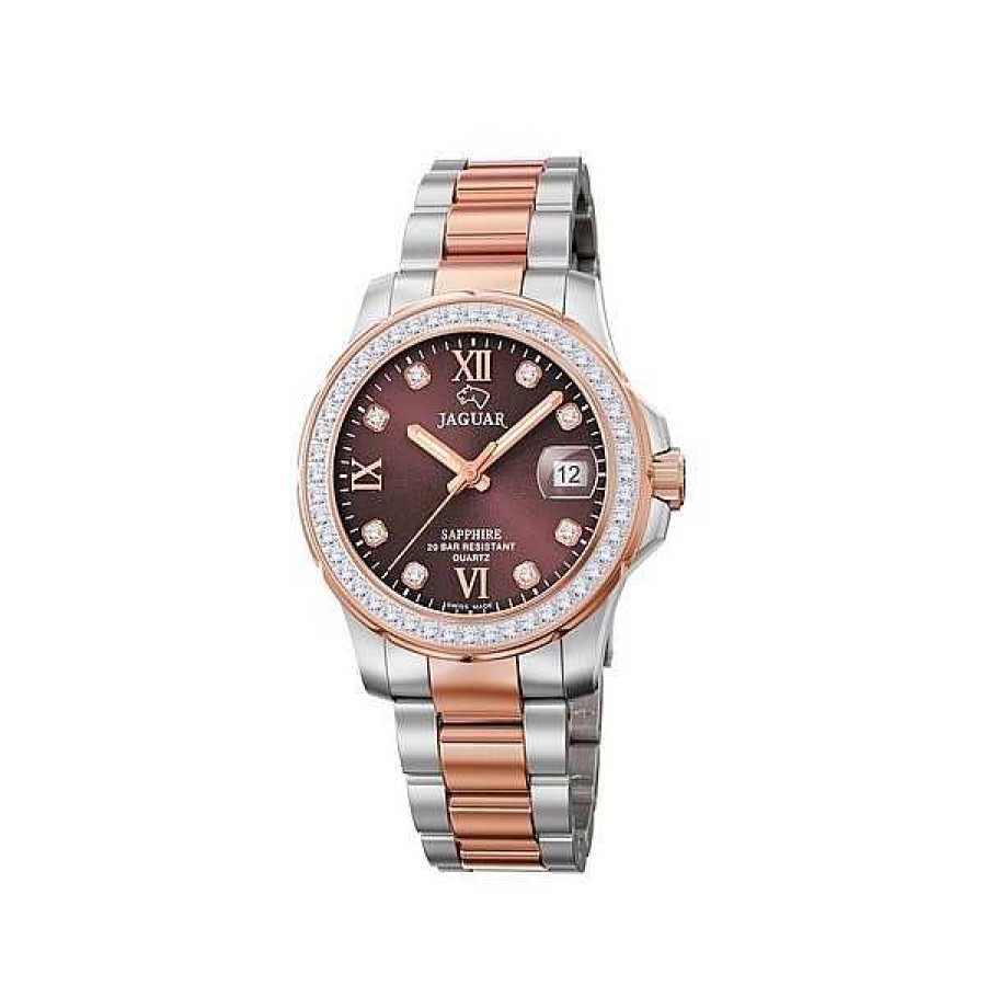 Uhren Jaguar | Jaguar - Lady Diver Uhr Aus Stahl Mit Bordeauxfarbenem Zifferblatt Und Zweifarbigem Armband